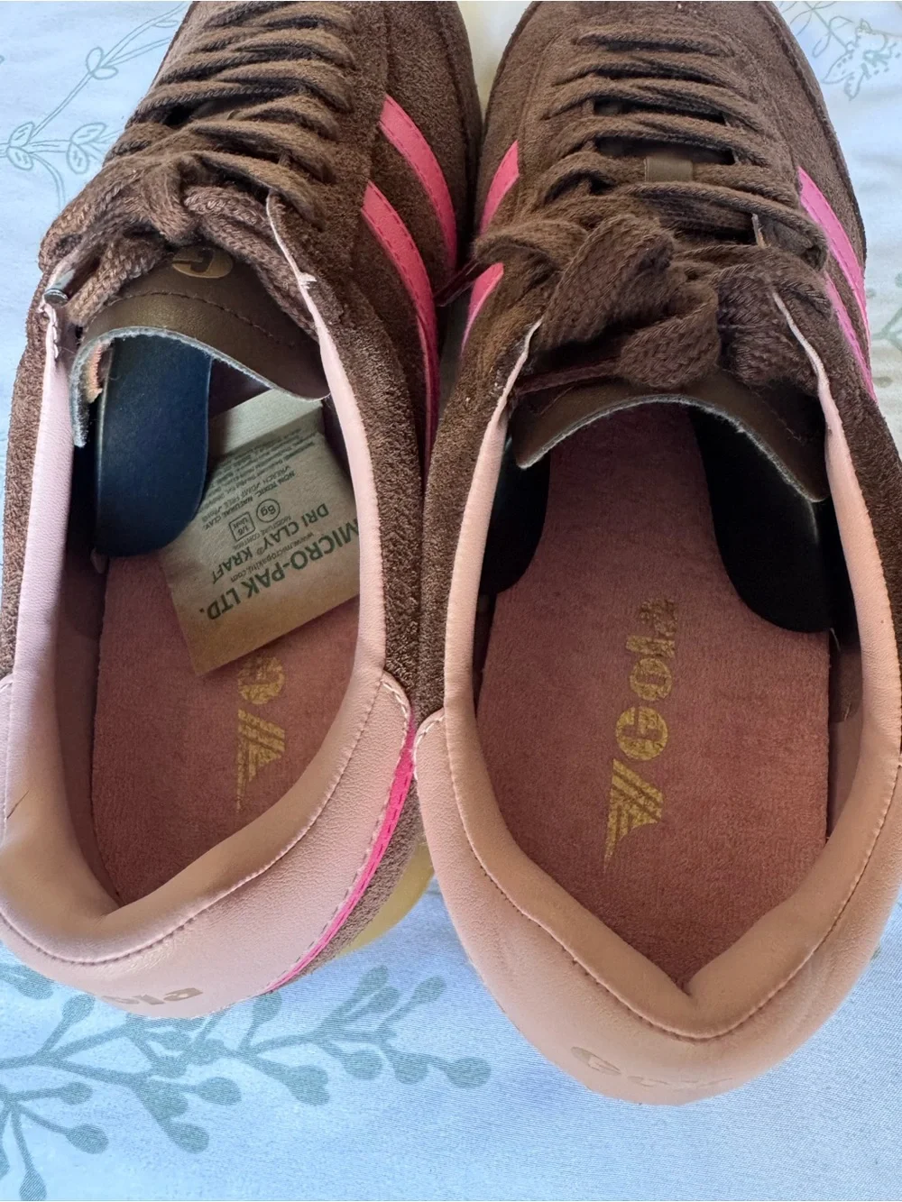 Gola Women's Brown Suede Sneakers with Pink Stripes